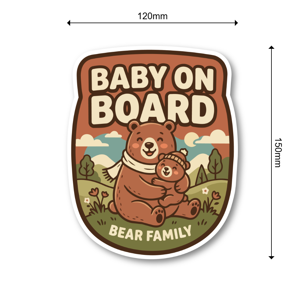 BABY ON BOARD ステッカー クマ親子 ベアファミリー 赤ちゃん乗車中 車用 ベビーサイン ナチュラルデザイン 120 x 150mm - 画像 (3)