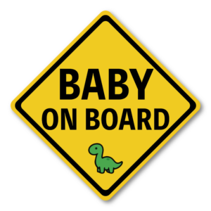 BABY ON BOARD ステッカー 警告サイン風 カーステッカー 赤ちゃん乗ってます イエローダイヤデザイン 車用 防水 屋外対応 164×164mm 恐竜