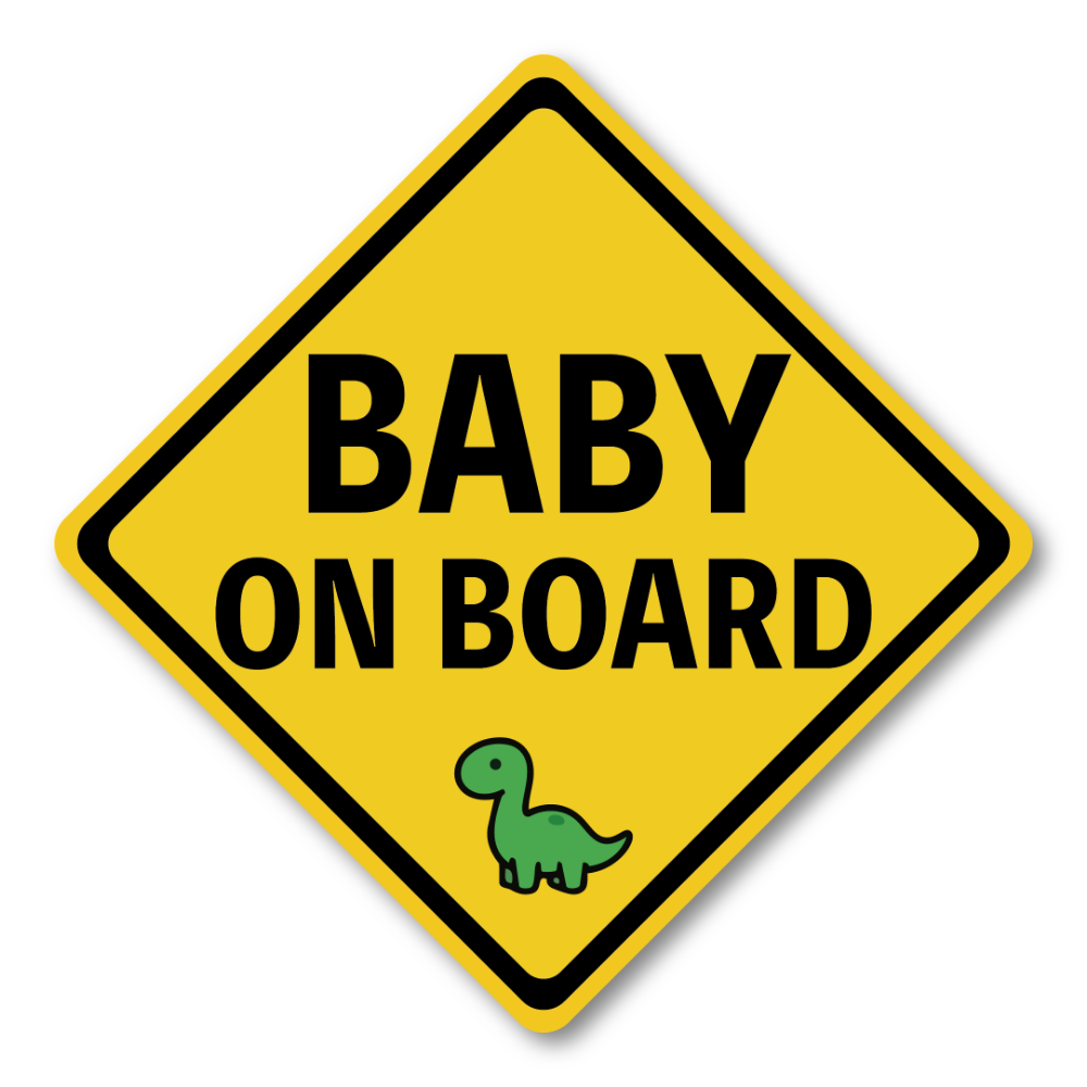 BABY ON BOARD ステッカー 警告サイン風 カーステッカー 赤ちゃん乗ってます イエローダイヤデザイン 車用 防水 屋外対応 164×164mm 恐竜