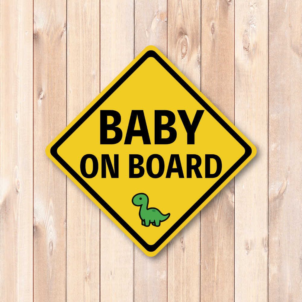 BABY ON BOARD ステッカー 警告サイン風 カーステッカー 赤ちゃん乗ってます イエローダイヤデザイン 車用 防水 屋外対応 164×164mm 恐竜 - 画像 (2)