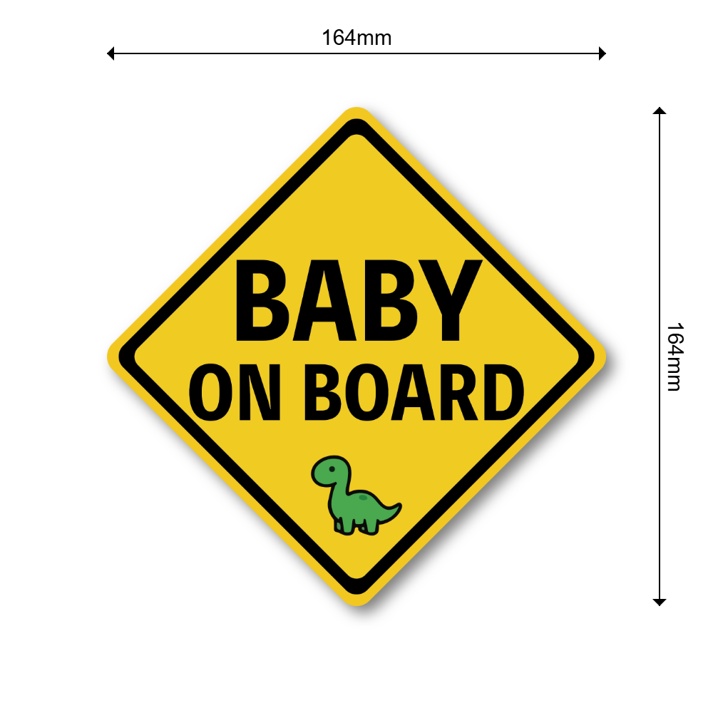 BABY ON BOARD ステッカー 警告サイン風 カーステッカー 赤ちゃん乗ってます イエローダイヤデザイン 車用 防水 屋外対応 164×164mm 恐竜 - 画像 (3)