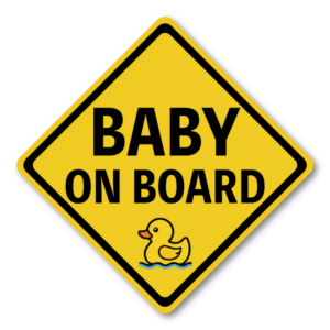 BABY ON BOARD ステッカー 警告サイン風 カーステッカー 赤ちゃん乗ってます イエローダイヤデザイン 車用 防水 屋外対応 164×164mm アヒル