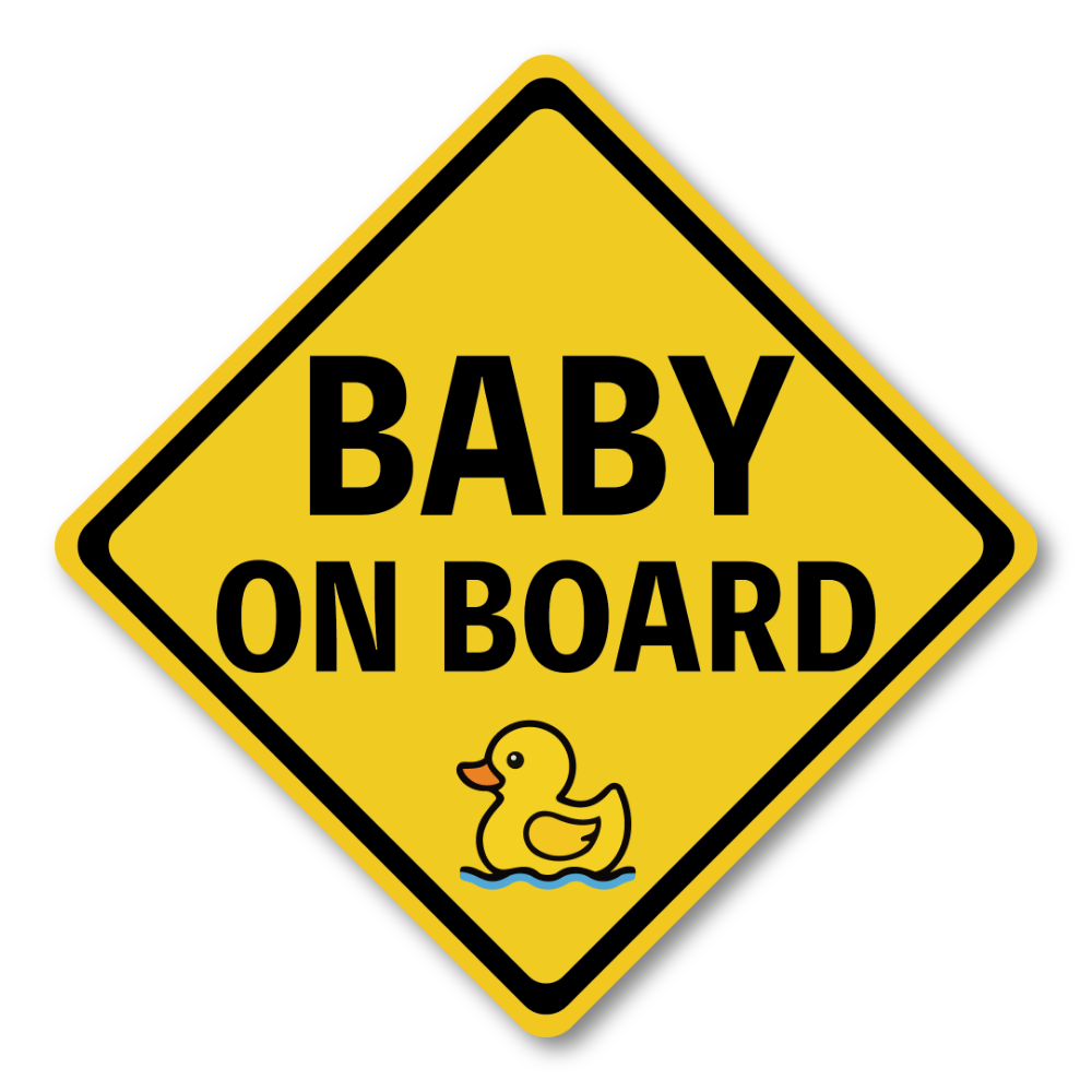 BABY ON BOARD ステッカー 警告サイン風 カーステッカー 赤ちゃん乗ってます イエローダイヤデザイン 車用 防水 屋外対応 164×164mm アヒル