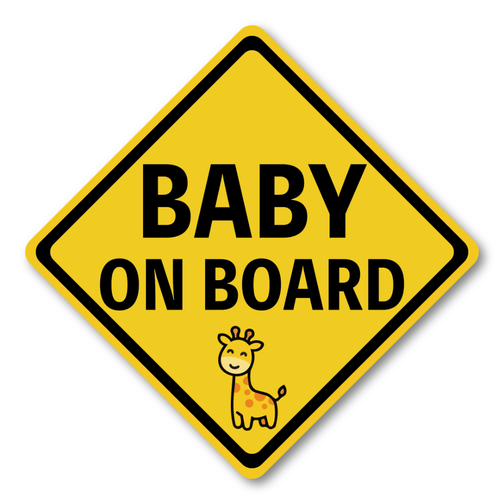 BABY ON BOARD ステッカー 警告サイン風 カーステッカー 赤ちゃん乗ってます イエローダイヤデザイン 車用 防水 屋外対応 164×164mm キリン