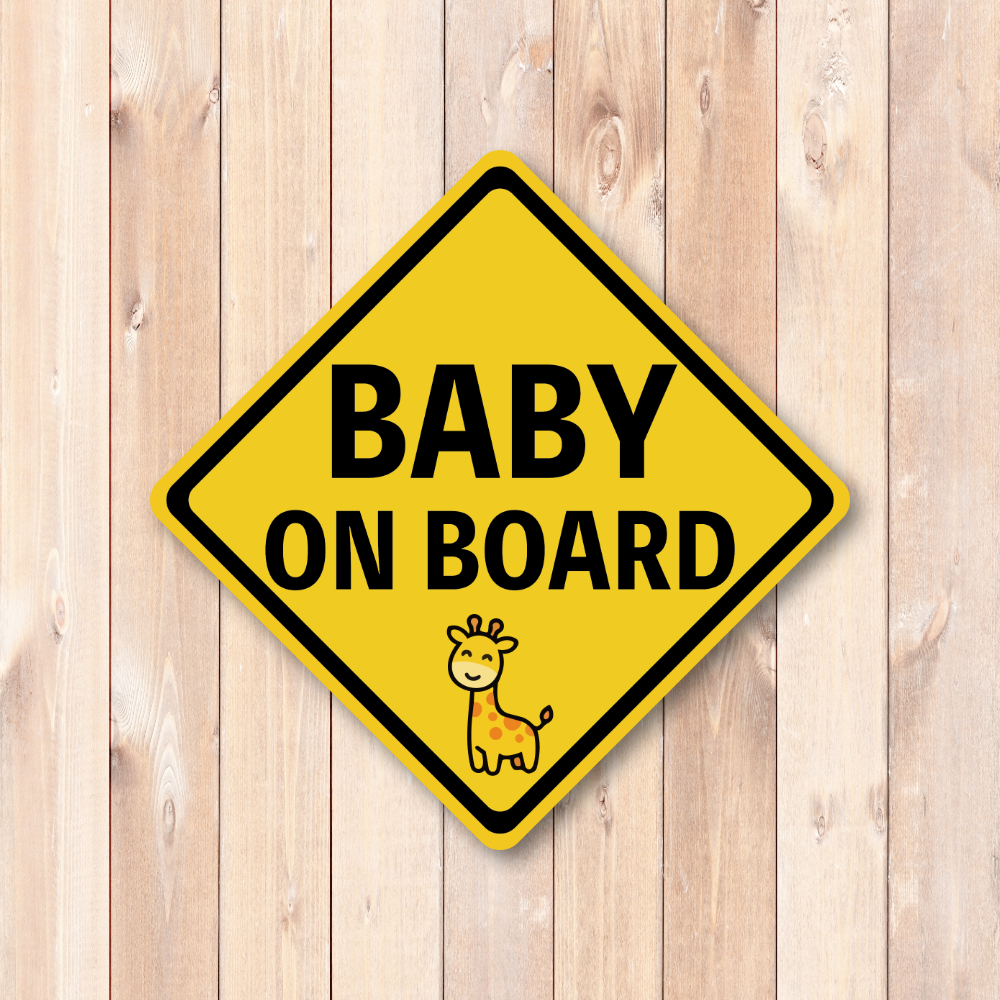 BABY ON BOARD ステッカー 警告サイン風 カーステッカー 赤ちゃん乗ってます イエローダイヤデザイン 車用 防水 屋外対応 164×164mm キリン - 画像 (2)