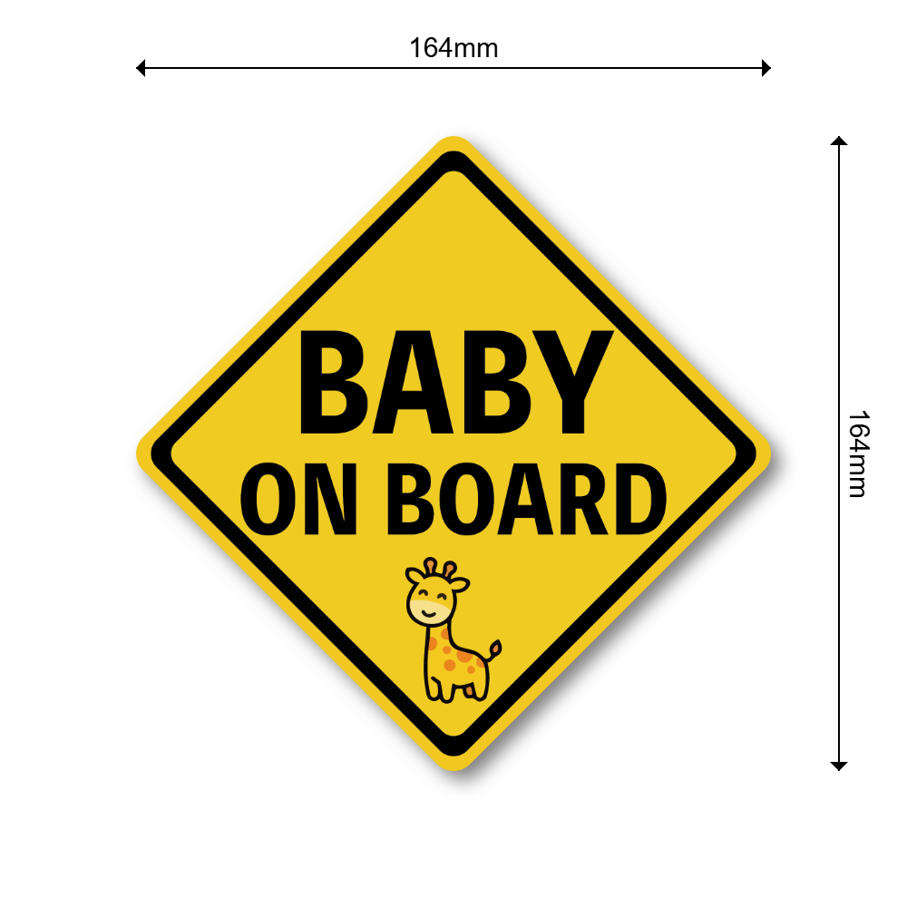 BABY ON BOARD ステッカー 警告サイン風 カーステッカー 赤ちゃん乗ってます イエローダイヤデザイン 車用 防水 屋外対応 164×164mm キリン - 画像 (3)