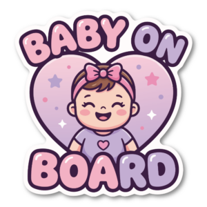 BABY ON BOARD ステッカー 120×126mm 赤ちゃん乗ってます ベビーインカー ハートデザイン パステルカラー 車用 カーステッカー 防水 かわいい ベビーサイン 女の子