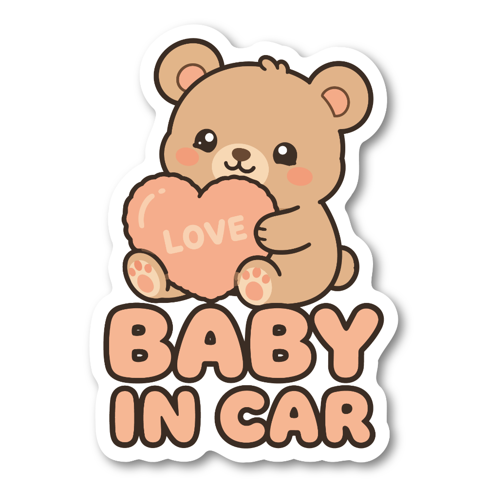 BABY IN CAR ステッカー 100mm ハートデザイン 車用ベビーサイン カートゥーン風 防水デカール くま