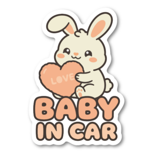 BABY IN CAR ステッカー 100mm ハートデザイン 車用ベビーサイン カートゥーン風 防水デカール うさぎ