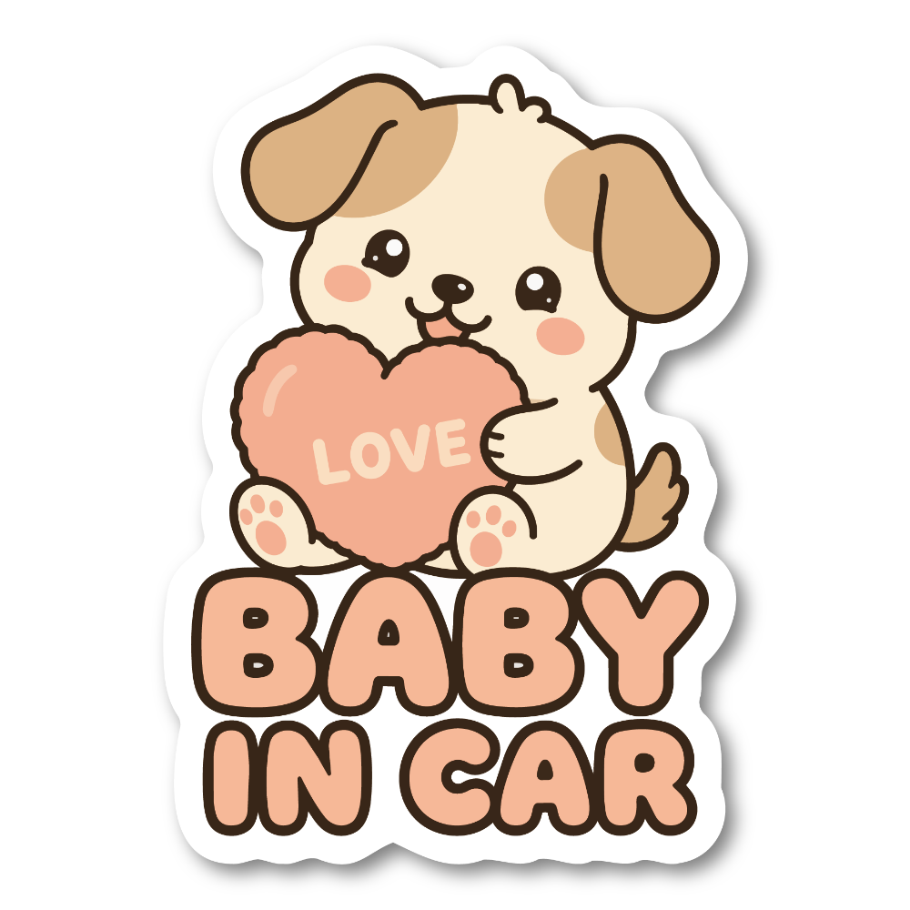 BABY IN CAR ステッカー 100mm ハートデザイン 車用ベビーサイン カートゥーン風 防水デカール いぬ