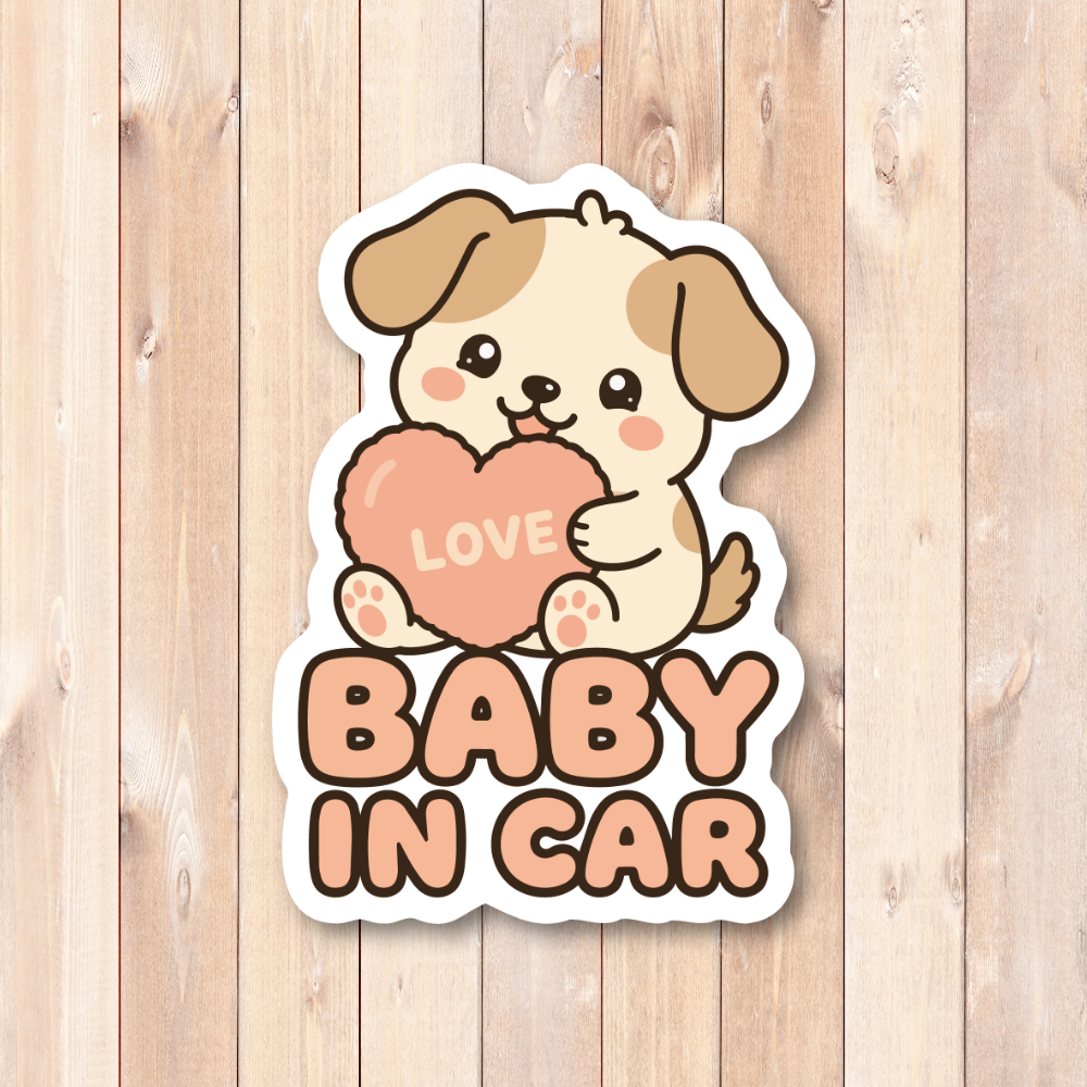 BABY IN CAR ステッカー 100mm ハートデザイン 車用ベビーサイン カートゥーン風 防水デカール いぬ - 画像 (2)