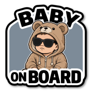 BABY ON BOARD ステッカー おしゃれ ベビーインカー クールベビーデザイン 車用 カーステッカー 防水 120×122mm Teddy Hoodie
