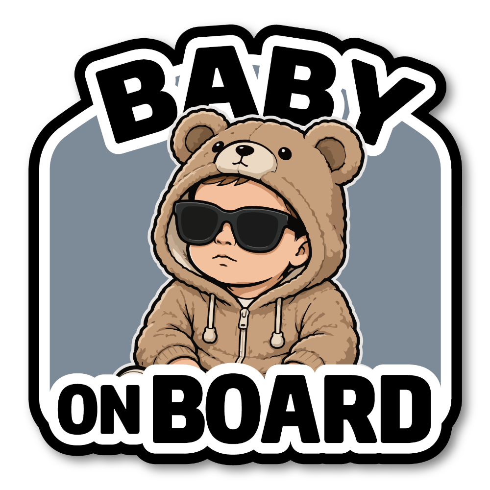 BABY ON BOARD ステッカー おしゃれ ベビーインカー クールベビーデザイン 車用 カーステッカー 防水 120×122mm Teddy Hoodie