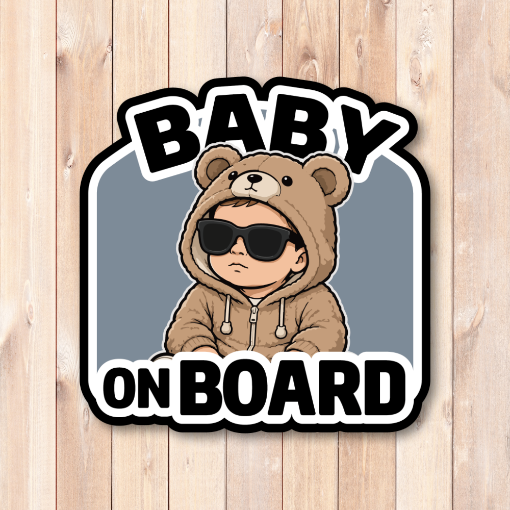 BABY ON BOARD ステッカー おしゃれ ベビーインカー クールベビーデザイン 車用 カーステッカー 防水 120×122mm Teddy Hoodie - 画像 (2)