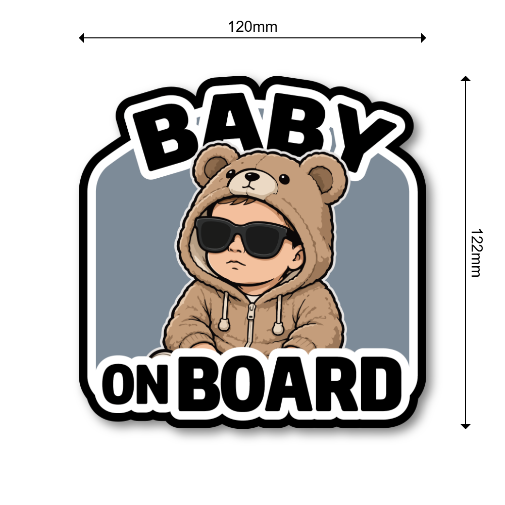 BABY ON BOARD ステッカー おしゃれ ベビーインカー クールベビーデザイン 車用 カーステッカー 防水 120×122mm Teddy Hoodie - 画像 (3)