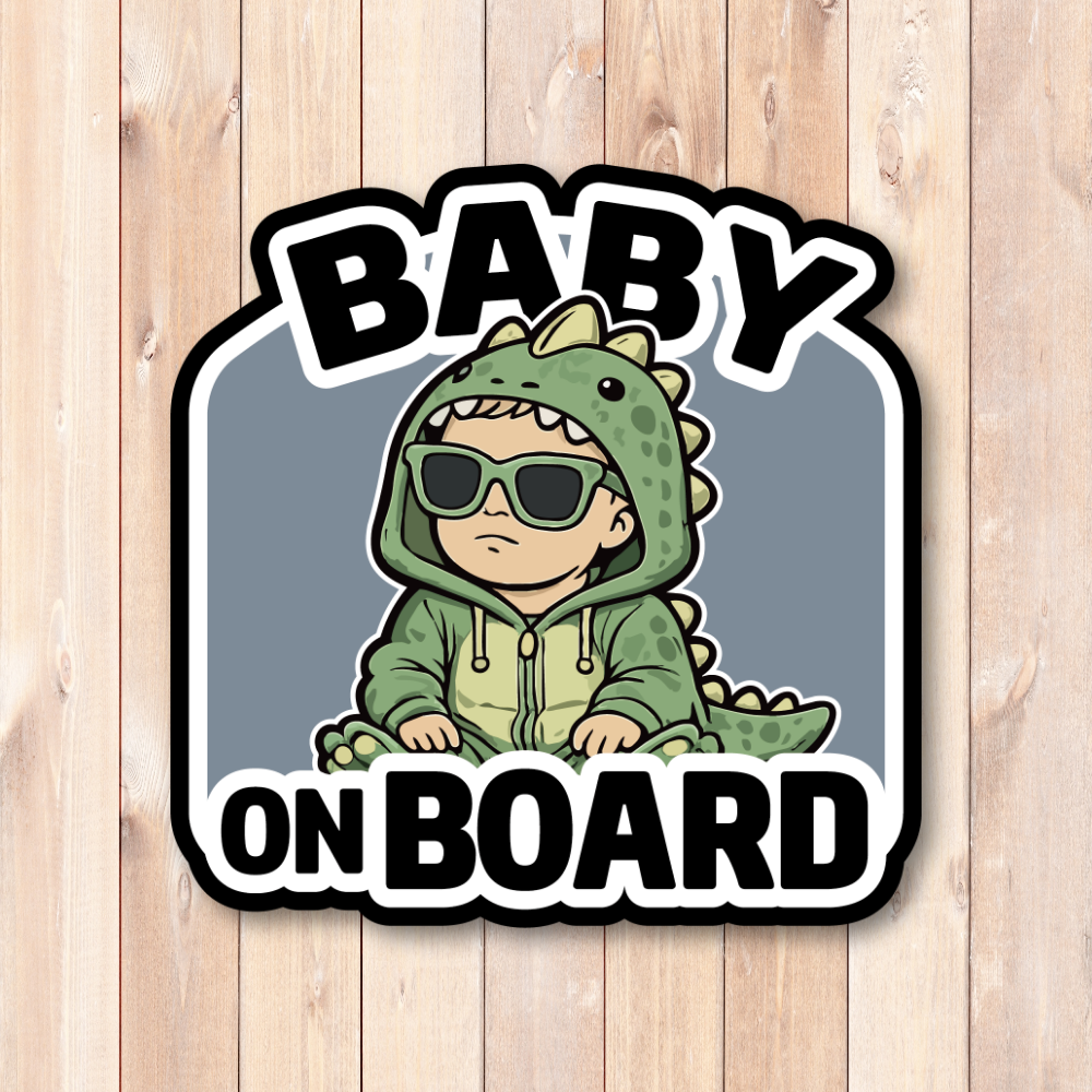 BABY ON BOARD ステッカー おしゃれ ベビーインカー クールベビーデザイン 車用 カーステッカー 防水 120×122mm Tiny Dino - 画像 (2)
