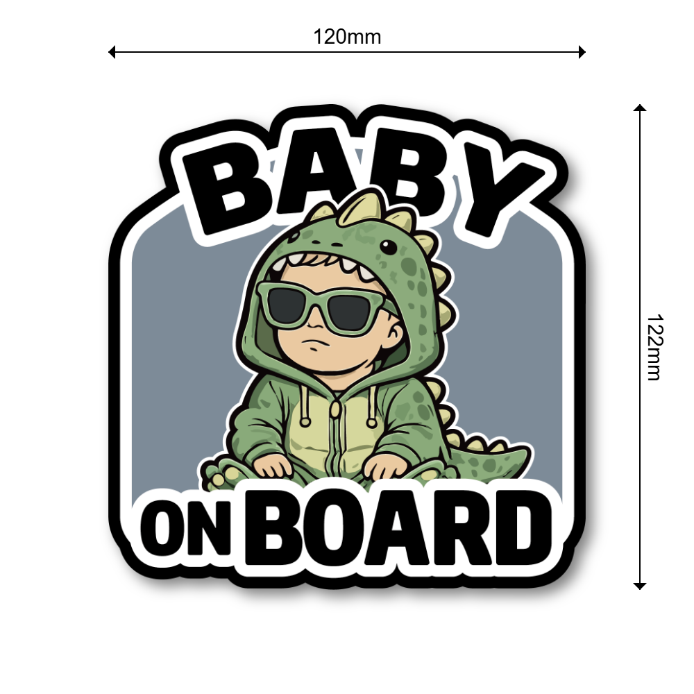 BABY ON BOARD ステッカー おしゃれ ベビーインカー クールベビーデザイン 車用 カーステッカー 防水 120×122mm Tiny Dino - 画像 (3)