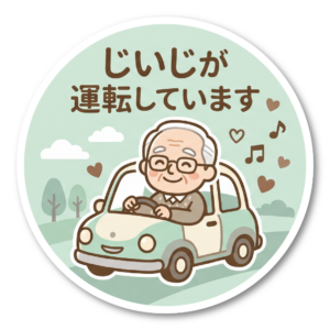 高齢ドライバー向け かわいい車用ステッカー シニアドライブサイン 防水・耐候 円形デザイン 120mm じいじ ばあば シニア夫婦 あおり防止 じいじが運転しています