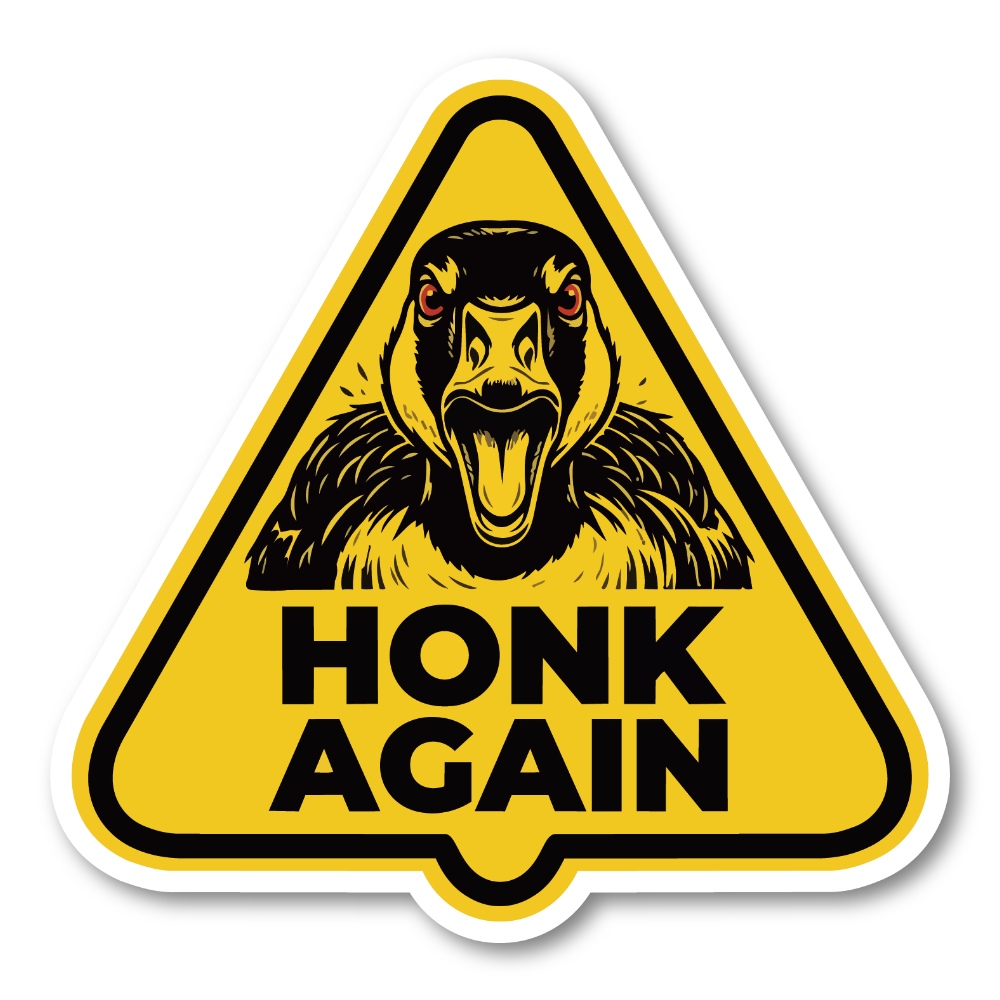 HONK AGAIN ステッカー ガチョウ警告サイン アニマルミーム 車用デカール イエローデザイン 防水 耐候 幅120mm 03