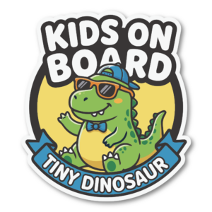 KIDS ON BOARD ステッカー 恐竜デザイン 120mm 車用 ベビーインカー キッズインカー サングラス ダイナソー 子ども乗車中 カーステッカー 防水 耐候