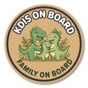 KIDS ON BOARD FAMILY ON BOARD 恐竜ファミリーステッカー 120mm 円形 キッズオンボード ダイナソー カーサイン ベビーインカー 車用ステッカー 防水 UV加工