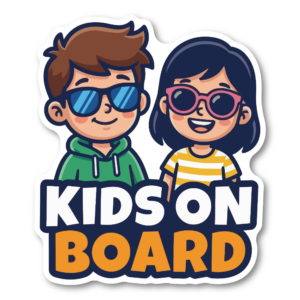 KIDS ON BOARD ステッカー 子供乗車中 カーステッカー サングラス キッズイラスト おしゃれ かわいい 車用 セーフティサイン 防水 耐候 日本製 120×140mm