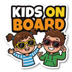KIDS ON BOARD ステッカー 120×122mm キッズオンボード 車用ステッカー 子ども乗車中 サングラス キッズデザイン 防水 耐候 カーサイン