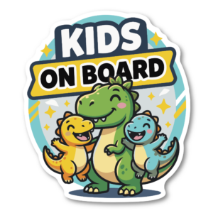 KIDS ON BOARD ステッカー 恐竜デザイン 120×137mm キッズオンボード 車用ステッカー 子ども乗車中 ダイナソー 防水 耐候 カーサイン