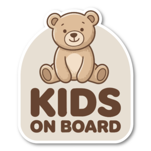 KIDS ON BOARD ステッカー 120×141mm くまデザイン キッズオンボード 車用ステッカー 子ども乗車中 ベージュ シンプル 防水 耐候 カーサイン