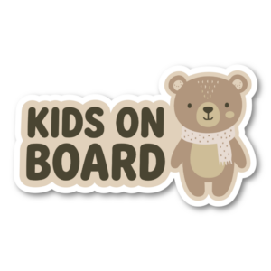 KIDS ON BOARD ステッカー 160×93mm くまデザイン ベージュ 車用ステッカー 子ども乗車中 シンプル 防水 耐候 カーサイン