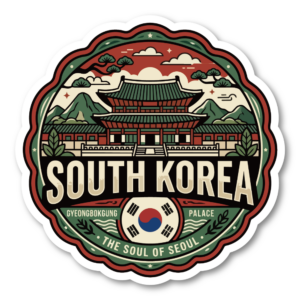 韓国トラベルステッカー レトロ観光デザイン 景福宮 ソウル 夜景 韓服 韓国タイガー 防水ビニールステッカー スーツケース・タブレット・車用 景福宮レトロ