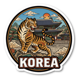 韓国トラベルステッカー レトロ観光デザイン 景福宮 ソウル 夜景 韓服 韓国タイガー 防水ビニールステッカー スーツケース・タブレット・車用 韓国タイガーアート