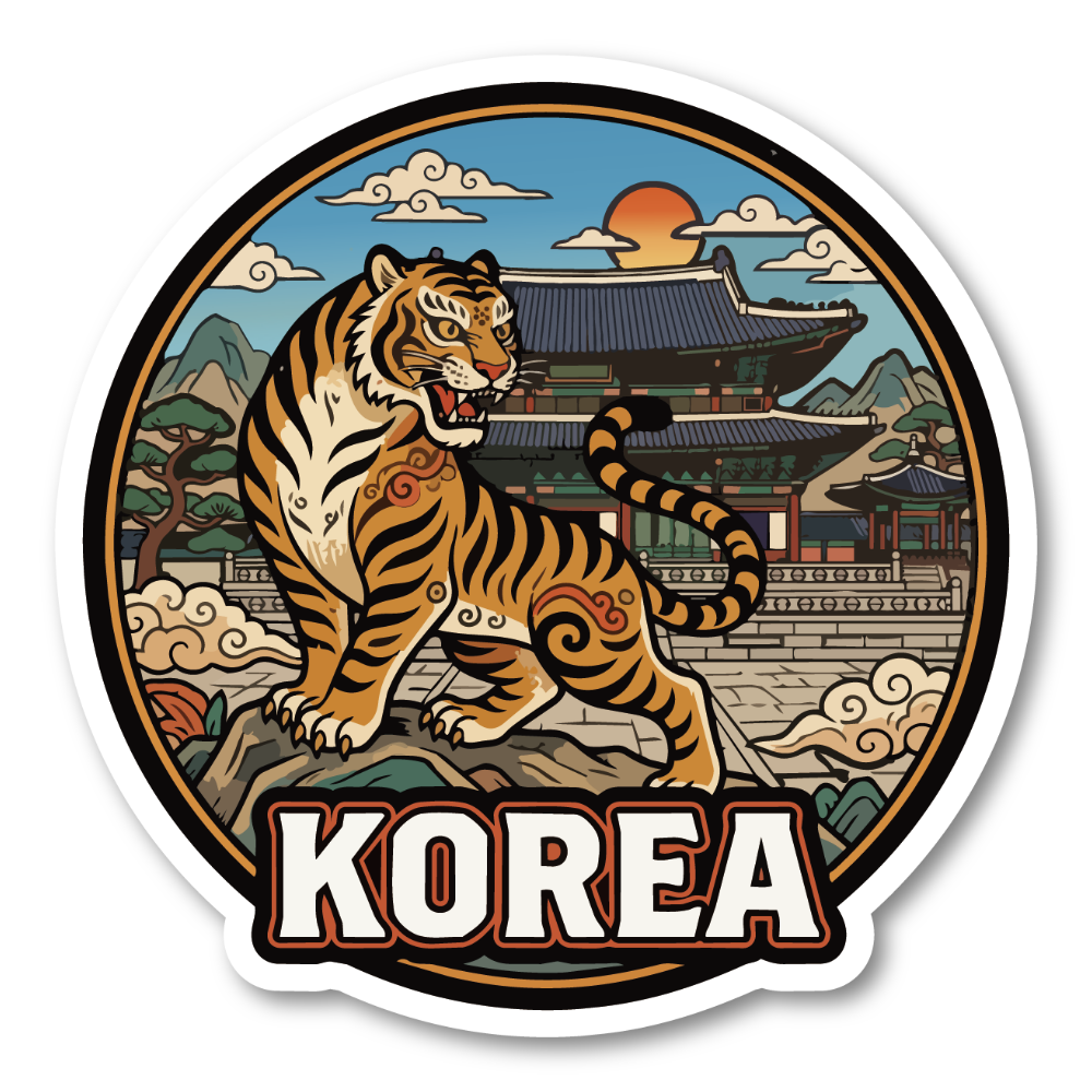 韓国トラベルステッカー レトロ観光デザイン 景福宮 ソウル 夜景 韓服 韓国タイガー 防水ビニールステッカー スーツケース・タブレット・車用 韓国タイガーアート