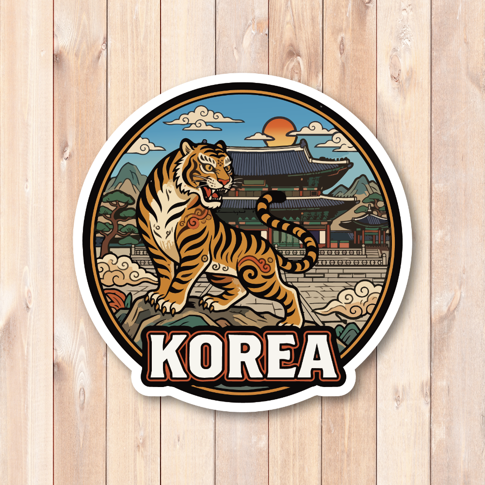 韓国トラベルステッカー レトロ観光デザイン 景福宮 ソウル 夜景 韓服 韓国タイガー 防水ビニールステッカー スーツケース・タブレット・車用 韓国タイガーアート - 画像 (2)
