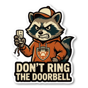 DONT RING THE DOORBELL ステッカー 120×148mm 訪問・チャイム不要サイン アライグマイラスト 配達員向け 玄関ドア用 防水 耐候 シール