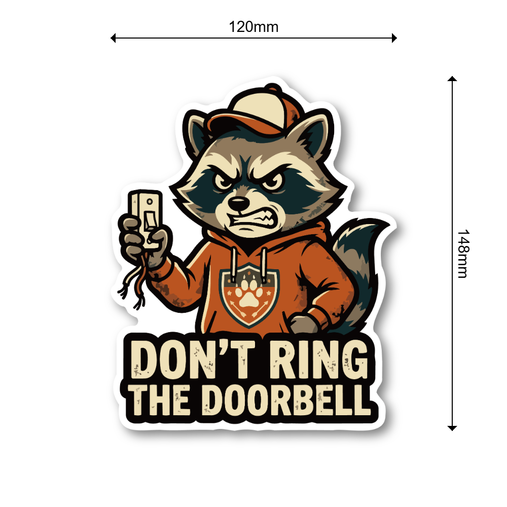 DONT RING THE DOORBELL ステッカー 120×148mm 訪問・チャイム不要サイン アライグマイラスト 配達員向け 玄関ドア用 防水 耐候 シール - 画像 (3)