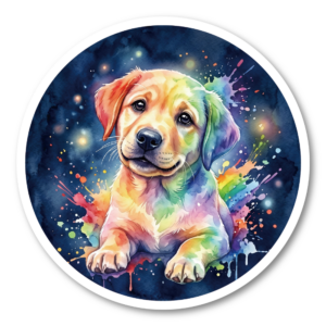 レインボーアート アニマルステッカー 100mm 円形 犬 猫 キツネ 宇宙柄 水彩風 カラフル 車 タブレット スーツケース向け ウォータカラーラブラドール