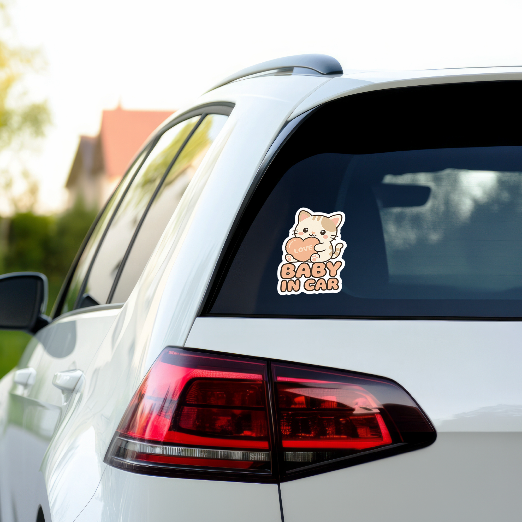 BABY IN CAR ステッカー 100mm ハートデザイン 車用ベビーサイン カートゥーン風 防水デカール うさぎ - 画像 (5)