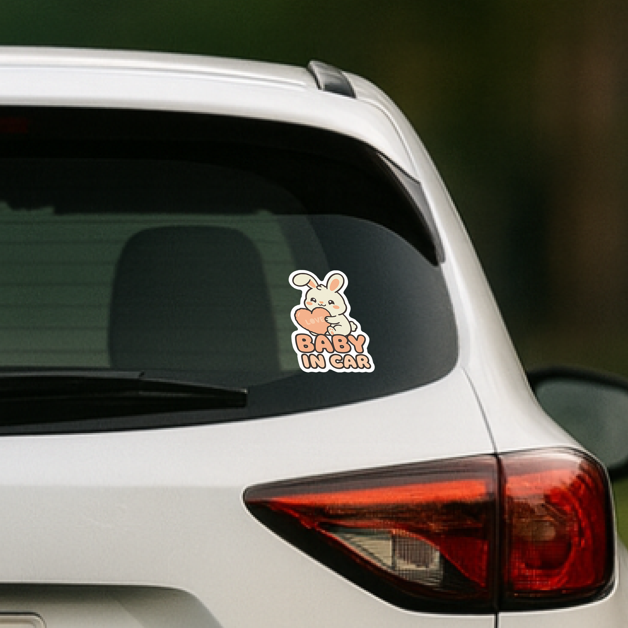 BABY IN CAR ステッカー 100mm ハートデザイン 車用ベビーサイン カートゥーン風 防水デカール うさぎ - 画像 (4)