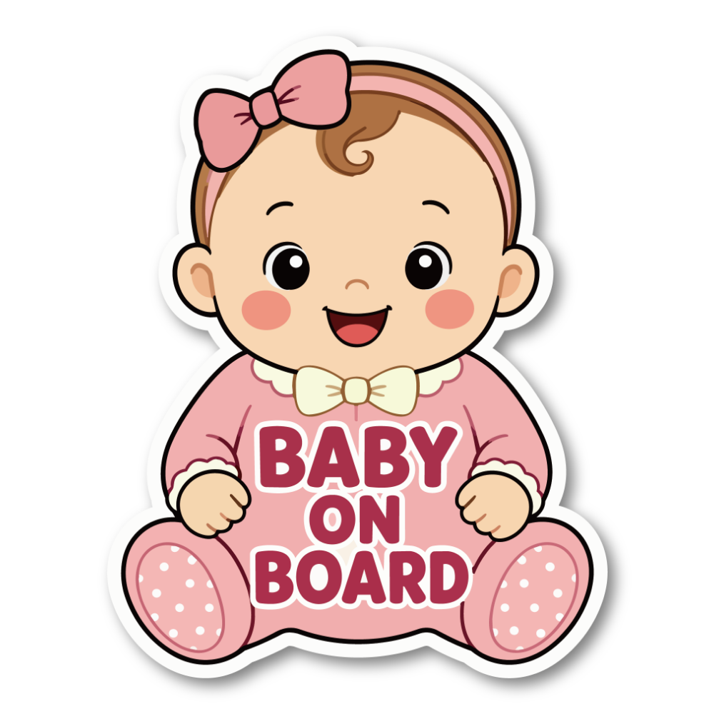 BABY ON BOARD ステッカー ベビーオンボード 赤ちゃん イラスト 車用 カーサイン かわいい ベビーデザイン 120mm×154mm ピンク / 女の子