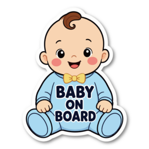 BABY ON BOARD ステッカー ベビーオンボード 赤ちゃん イラスト 車用 カーサイン かわいい ベビーデザイン 120mm×154mm ブルー / 男の子