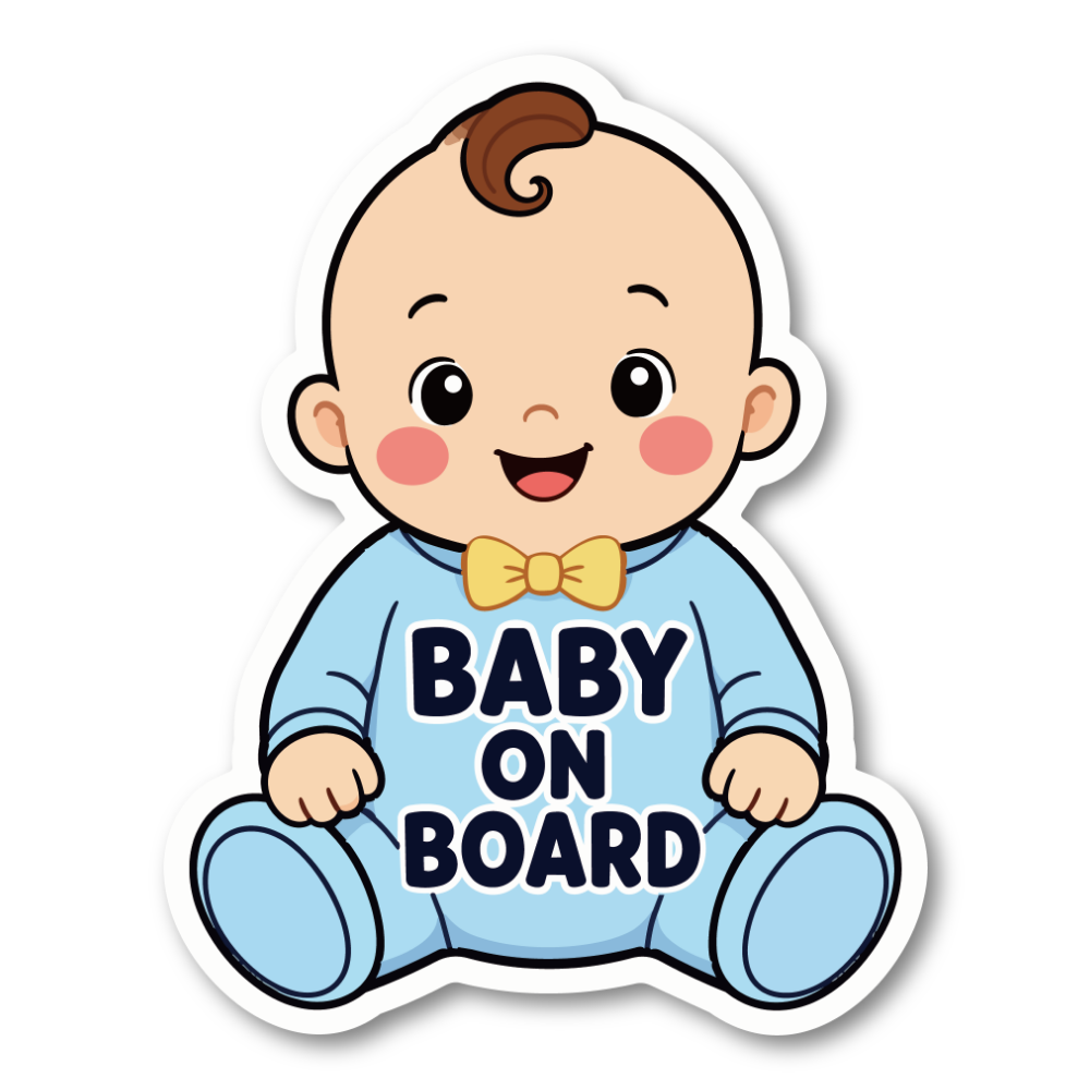 BABY ON BOARD ステッカー ベビーオンボード 赤ちゃん イラスト 車用 カーサイン かわいい ベビーデザイン 120mm×154mm ブルー / 男の子