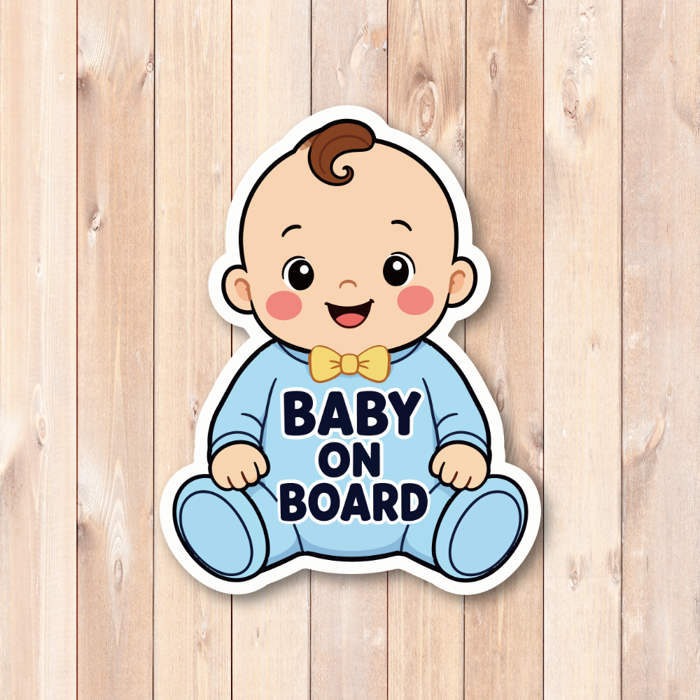 BABY ON BOARD ステッカー ベビーオンボード 赤ちゃん イラスト 車用 カーサイン かわいい ベビーデザイン 120mm×154mm ブルー / 男の子 - 画像 (2)