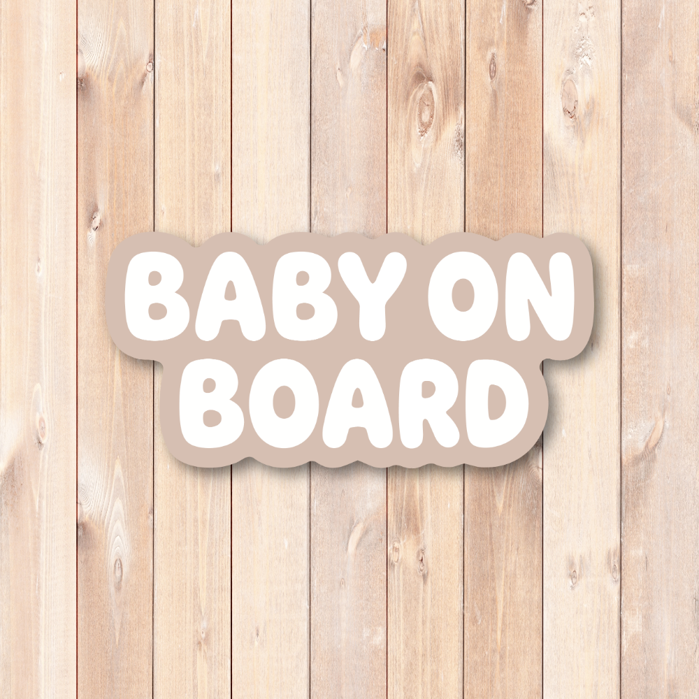 BABY ON BOARD ステッカー シンプル ミニマルデザイン 160×77mm 車用サイン ベビーオンボード カーステッカー ニュートラルカラー ダイカット仕様 Beige - 画像 (2)