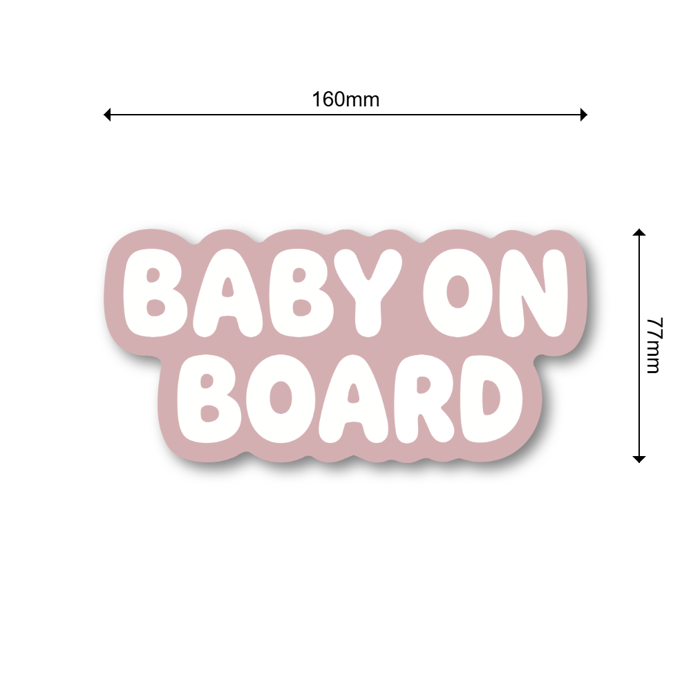 BABY ON BOARD ステッカー シンプル ミニマルデザイン 160×77mm 車用サイン ベビーオンボード カーステッカー ニュートラルカラー ダイカット仕様 Dusty Pink - 画像 (3)