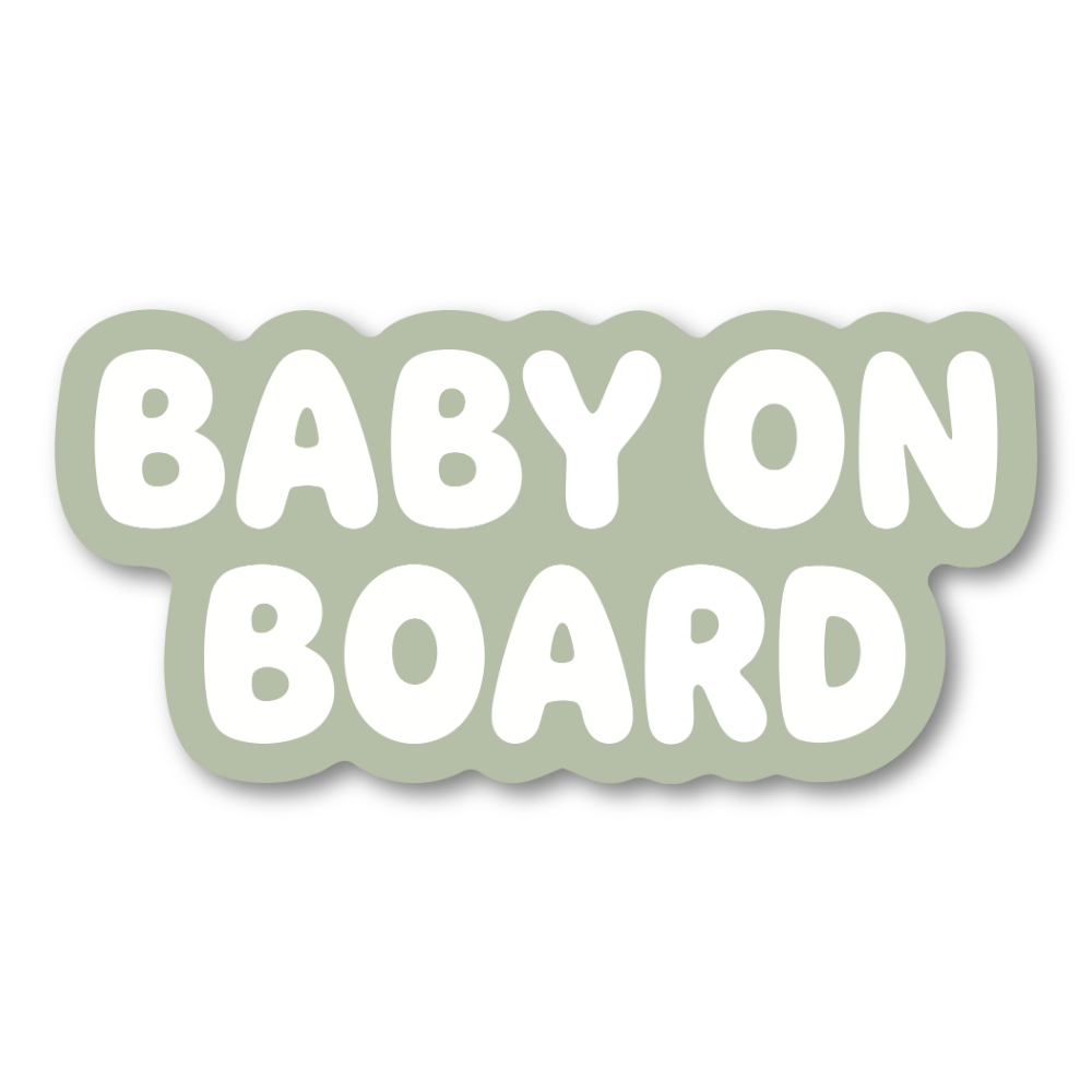BABY ON BOARD ステッカー シンプル ミニマルデザイン 160×77mm 車用サイン ベビーオンボード カーステッカー ニュートラルカラー ダイカット仕様 Sage Green
