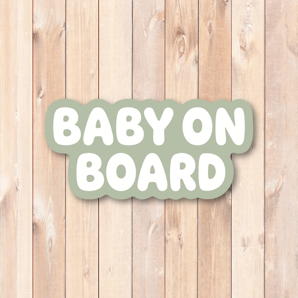 BABY ON BOARD ステッカー シンプル ミニマルデザイン 160×77mm 車用サイン ベビーオンボード カーステッカー ニュートラルカラー ダイカット仕様 Sage Green - 画像 (2)