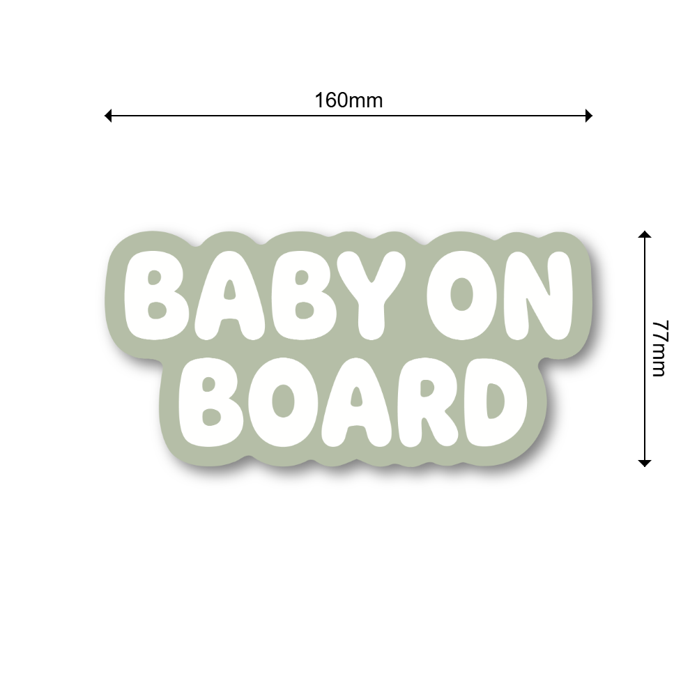 BABY ON BOARD ステッカー シンプル ミニマルデザイン 160×77mm 車用サイン ベビーオンボード カーステッカー ニュートラルカラー ダイカット仕様 Sage Green - 画像 (3)