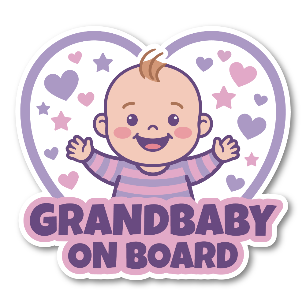 Baby On Board ステッカー 120mm幅 ベビーインカー チャイルドインカー ツインズ 双子 赤ちゃん乗車中 車用サイン Grandbaby Heart Lavender