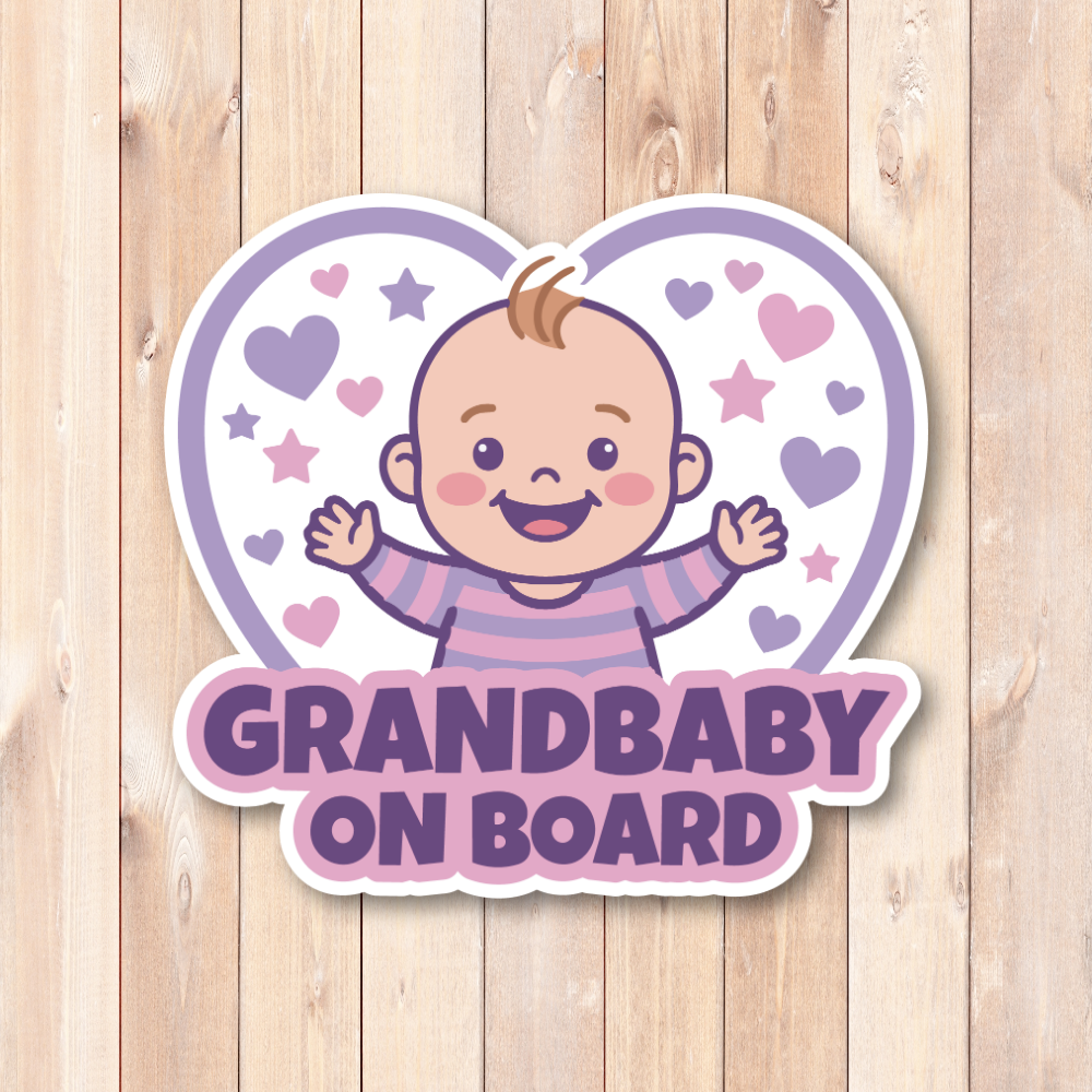 Baby On Board ステッカー 120mm幅 ベビーインカー チャイルドインカー ツインズ 双子 赤ちゃん乗車中 車用サイン Grandbaby Heart Lavender - 画像 (2)